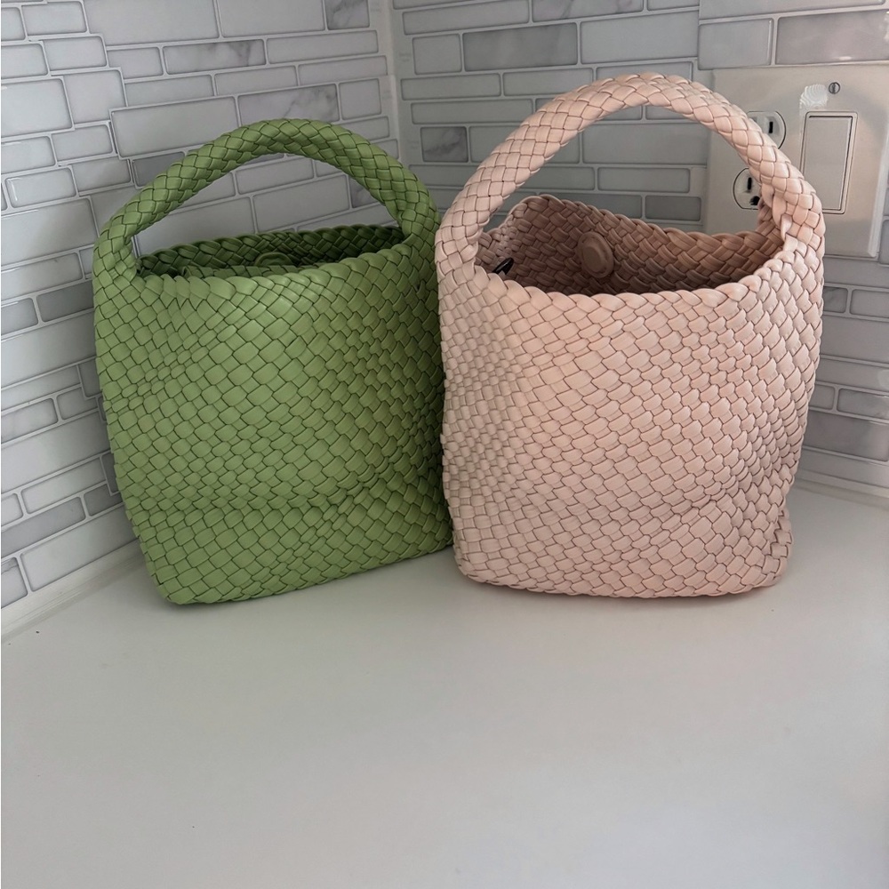 Woven Green and Pink Handbag Set